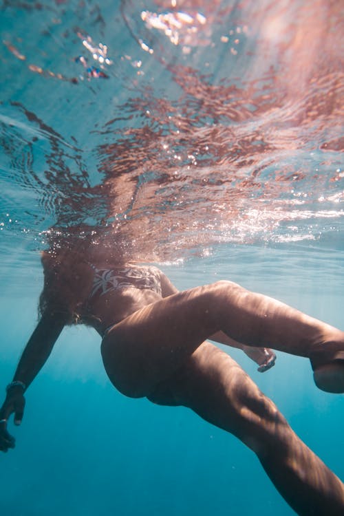 Underwater View of Woman Swimming on Back