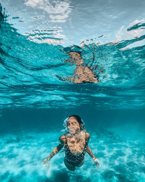 Woman in Black and Brown Bikini in Water