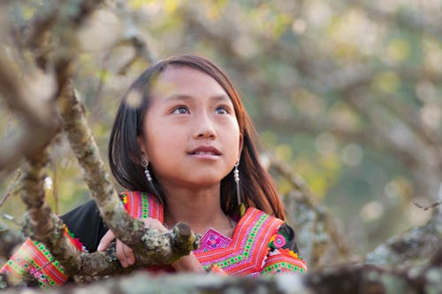 Portrait of Beautiful Girl Between Branches