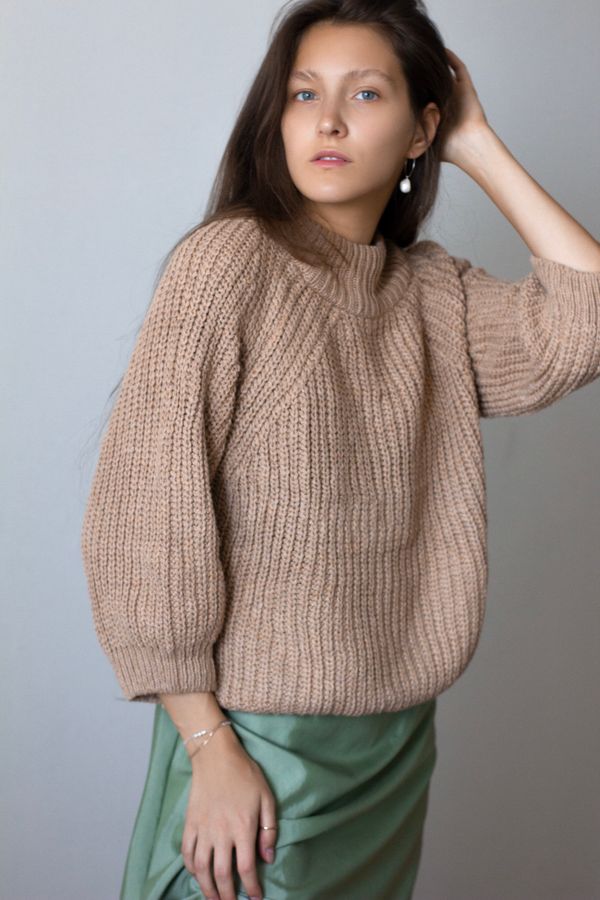 Satin Midi Skirt and Chunky Knit