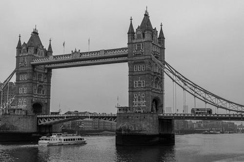 Grayscale Photo of the London Tower Bridge