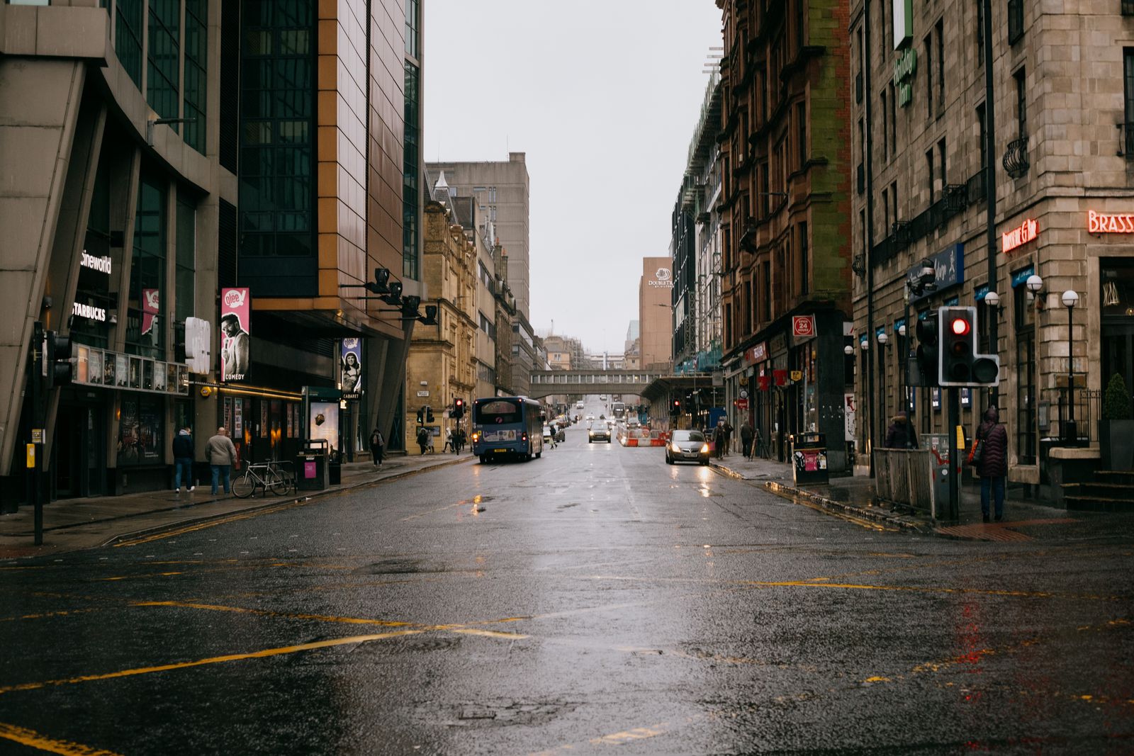 Rainy day on a Glasgow city centre street, Scotland