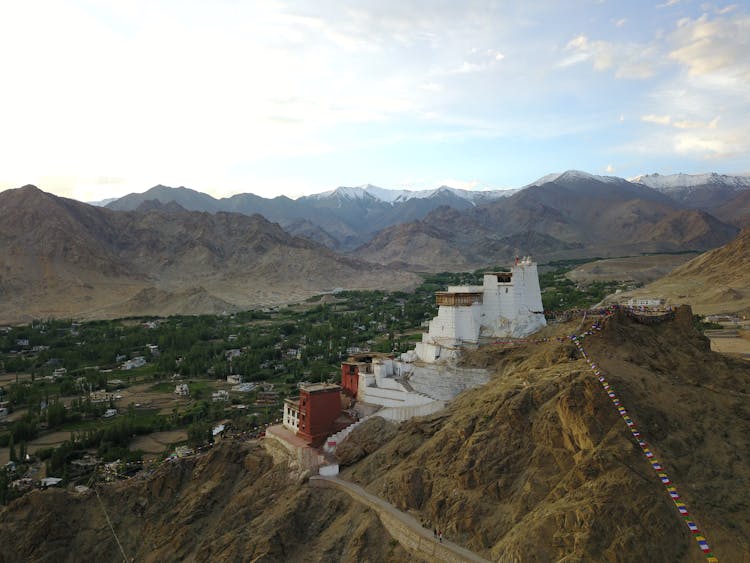 Drone Shot Of Namgyal Tsemo Monastery