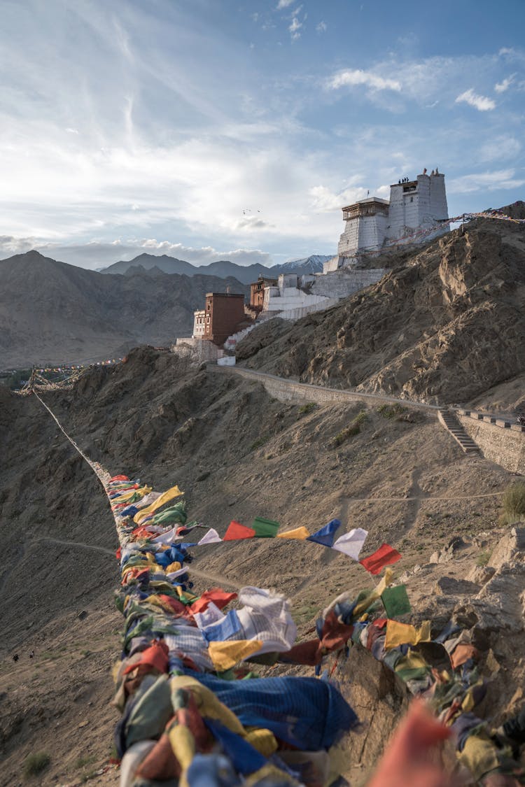 Prayer Flags Outside Namgyal Tsemo Monastery In India