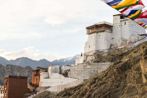 Free White Sky over Namgyal Tsemo Monastery in India Stock Photo