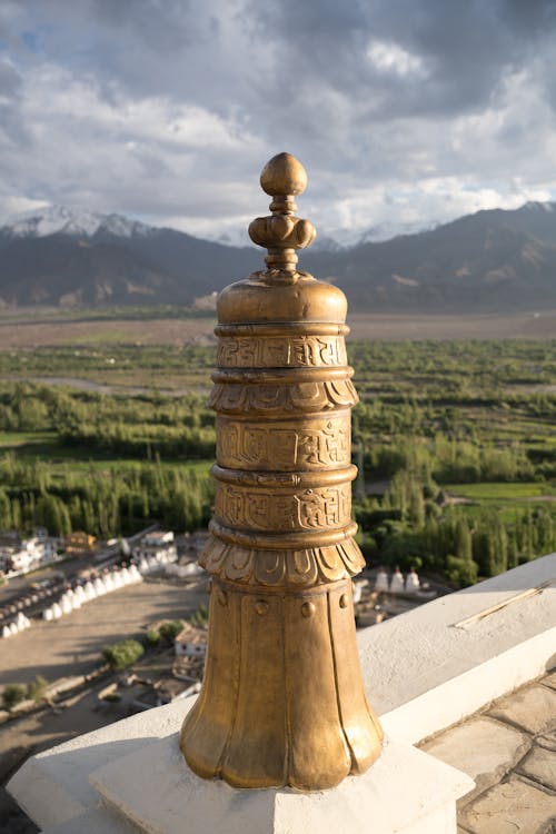 Architectural Detail and Mountain Range in Background