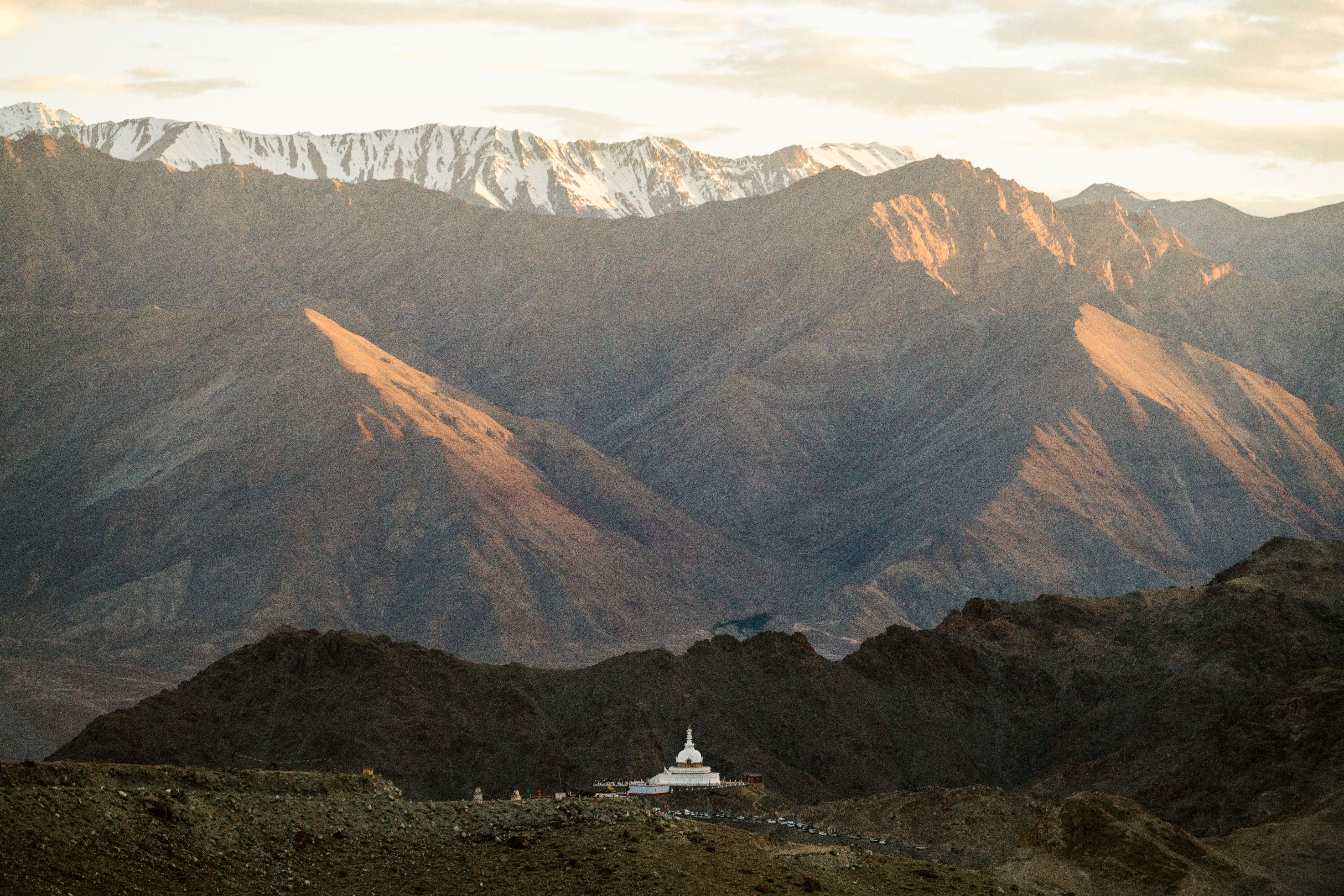 Stunning view of the Himalayan mountains in Ladakh, India, during the summer with clear skies
