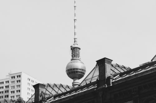 Grayscale Photo of Berliner Fernsehturm Tower 