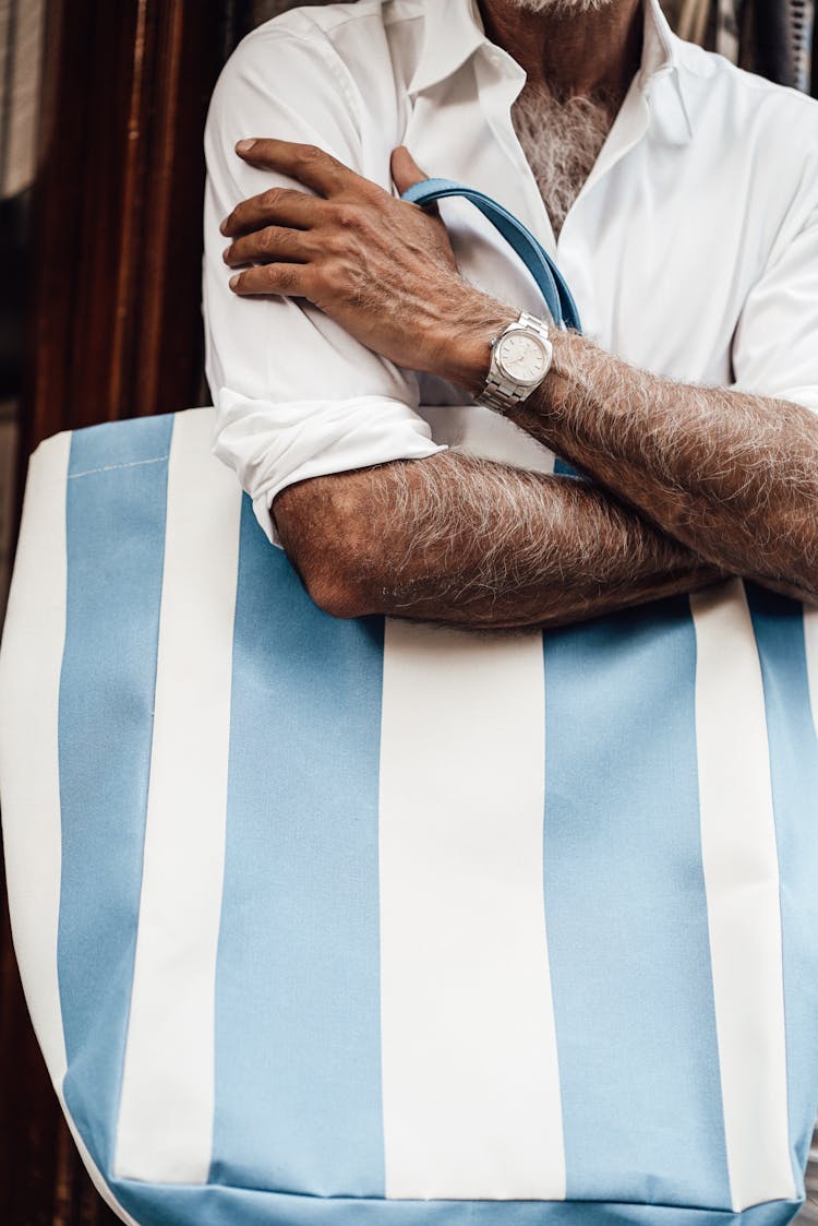 Senior Man With Big Tote Bag