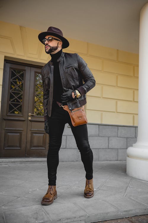 A Bearded Stylish Man Wearing a Leather Jacket