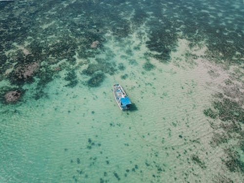 Drone Shot of a Boat Anchored at Sea