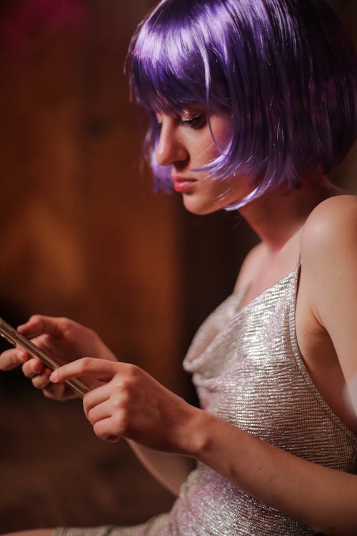 Free Woman in White Tank Top With Blue Hair Stock Photo