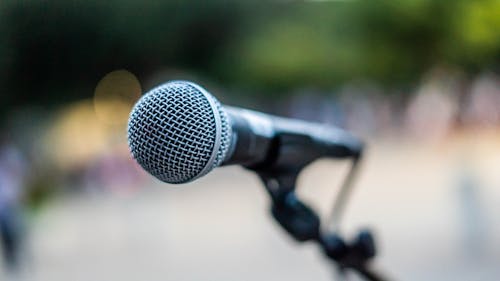 Modern microphone during event in park