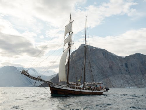 Sailing Boat on the Water Near Rocky Mountain