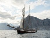 Sailing Boat on the Water Near Rocky Mountain
