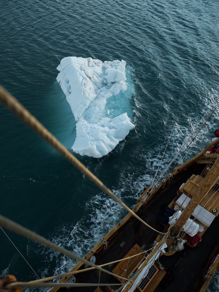 Top View Of An Iceberg In The Water From The Sailboat Tower