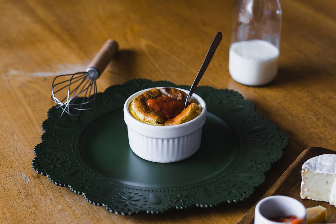 Free Souffle Served on Black Plate Stock Photo