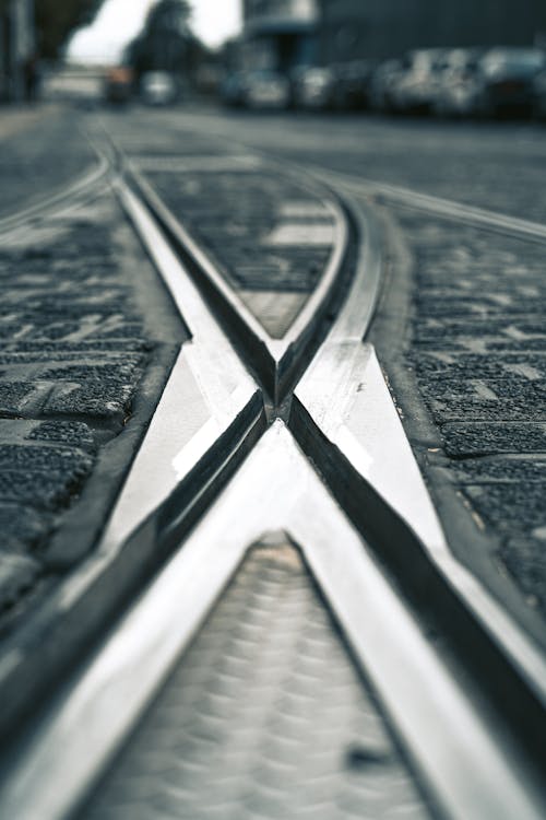 Close-up of Railway Tracks Crossing