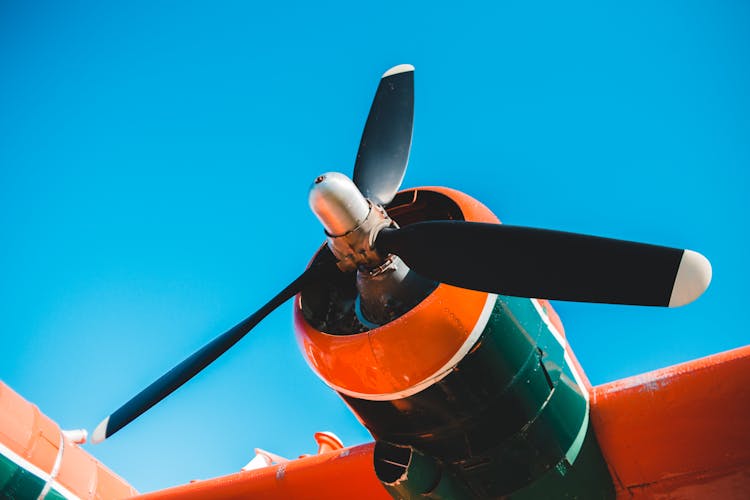 Engine Details Of Water Bomber Aircraft On Sunny Day