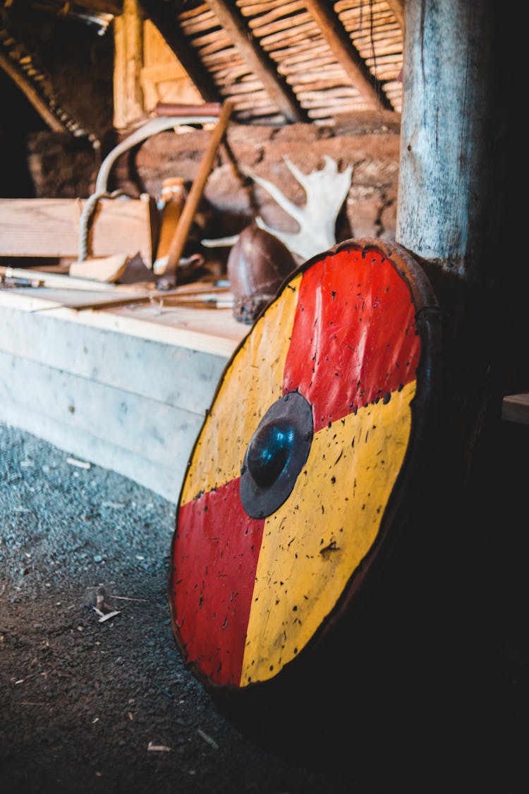 Weathered Old Viking Shield In Rural House