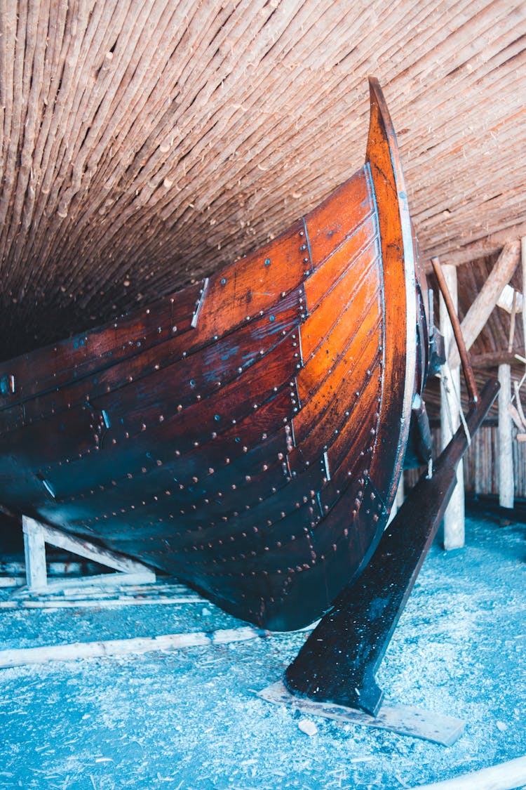 Boat On Wooden Rack In Storage