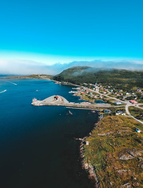 Picturesque drone view of coastal town