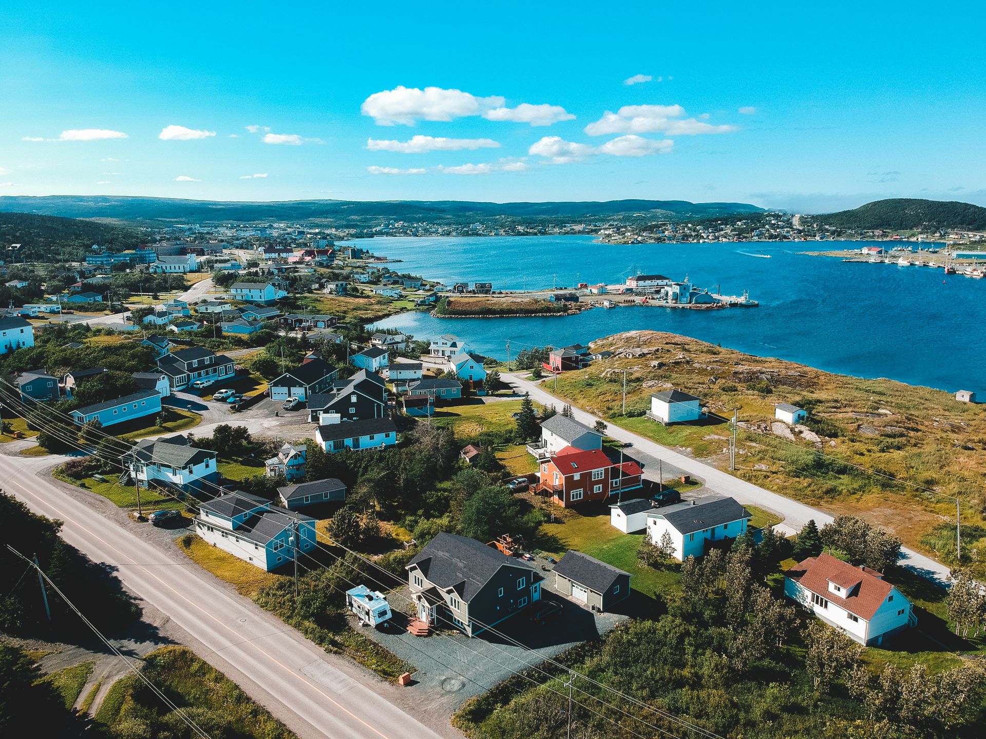 Small town on shore in sunny day