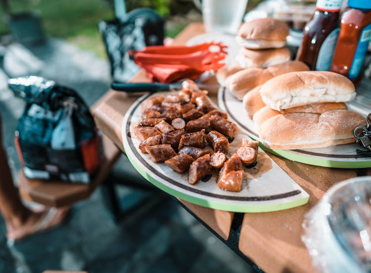 Picnic Snacks On Table In Garden