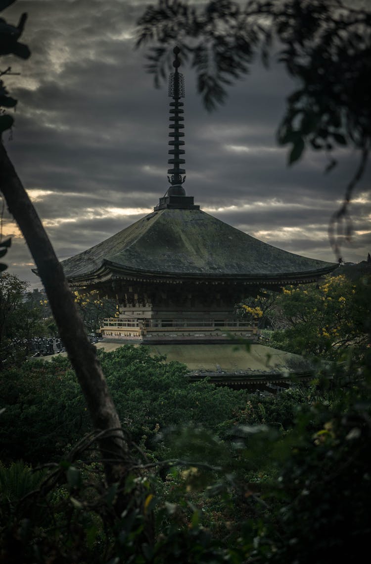 Scenery Of Asian Pagoda In Lush Park