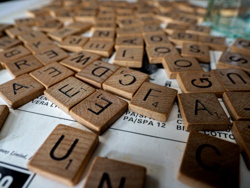 Brown Wooden Tiles with Letters