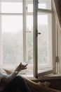 Person Lying on Bed Near Window