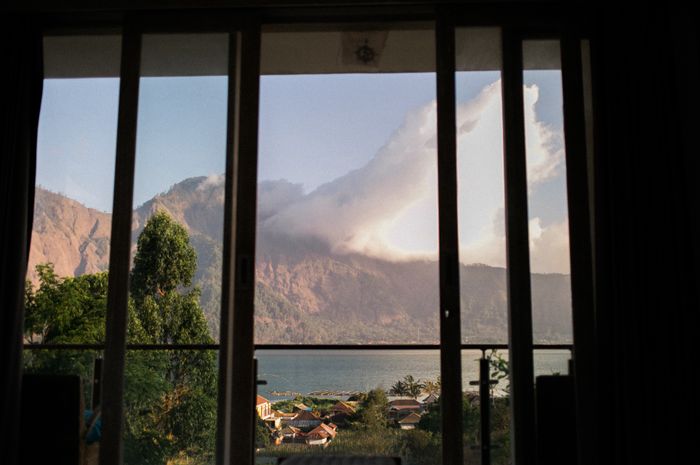 Lake and mountain view from a guest house window
