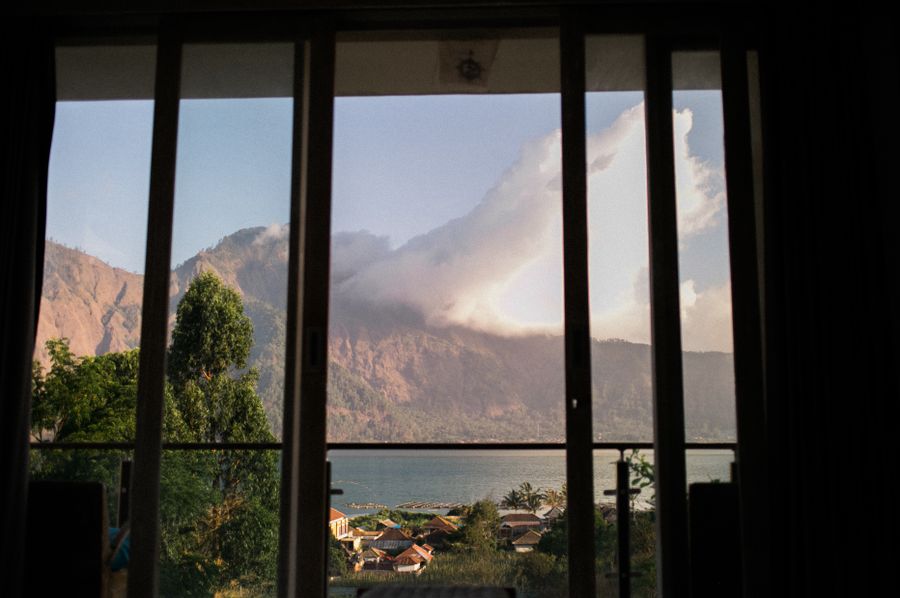 Mountain framed by a large window