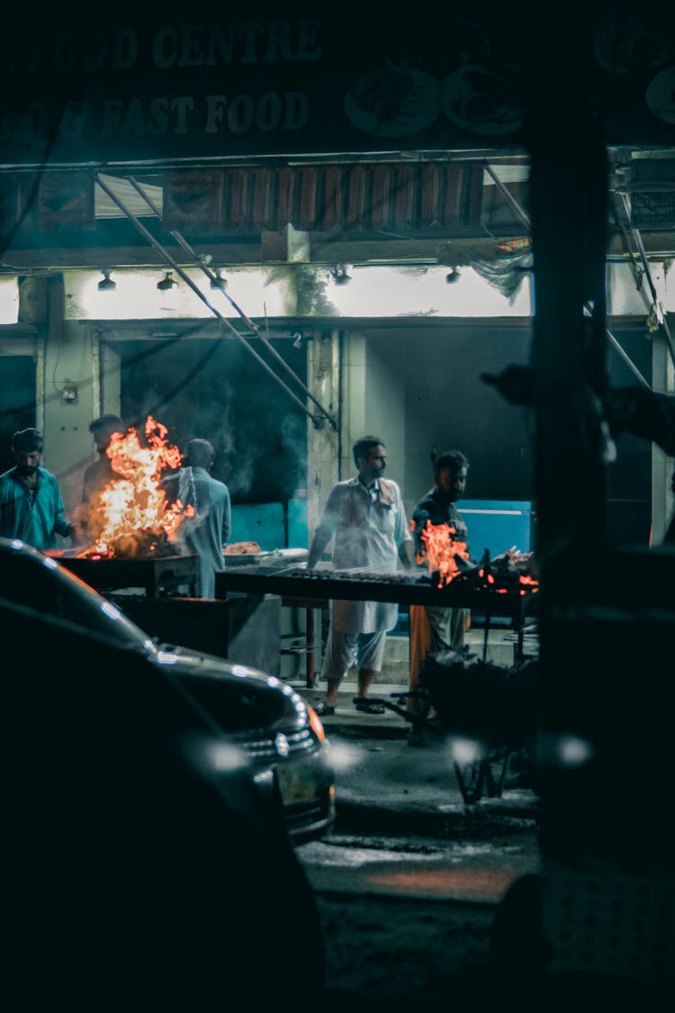 Street Food Restaurant In Indian City At Night