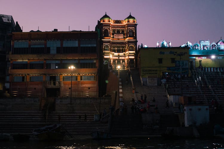 Old Building Facade Near Stairs In Night City