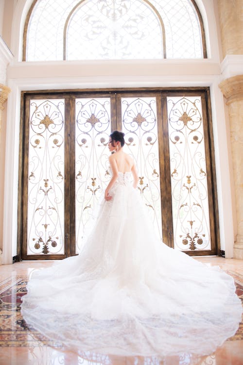 Back View Shot of a Woman Wearing Bridal Gown