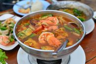 A Mouthwatering Soup on a Stainless Pot