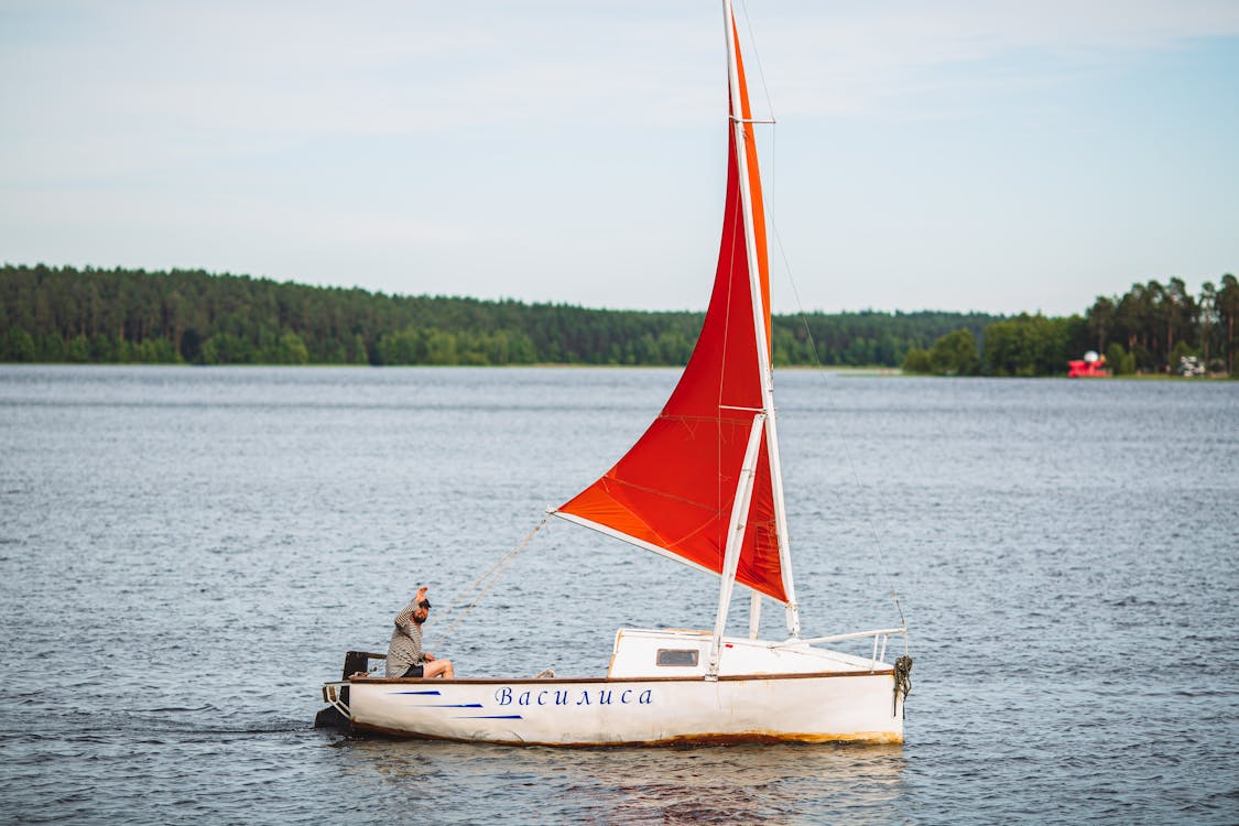 Man in sailboat on calm lake · Free Stock Photo