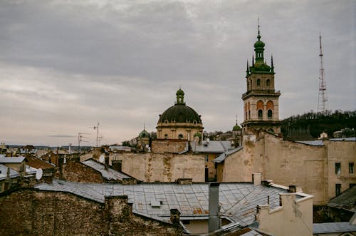 Roof Tops and Dome Roof Under Gloomy Sky