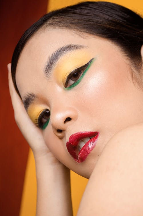 A Woman Wearing Colorful Eye Makeup