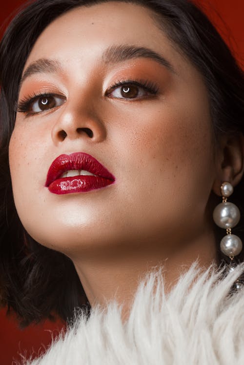 A Woman Wearing Red Lipstick