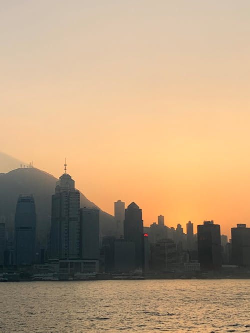 City Skyline during Sunset With Brown Sky