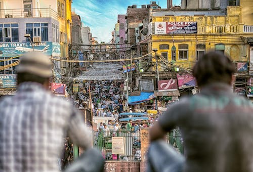 View of Crowded Street Market in Delhi, India