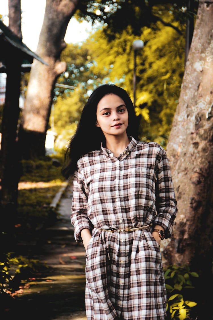 Portrait Of A Woman In Checked Flannel Dress 