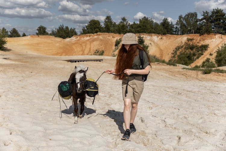 Girl With Pony On Beach