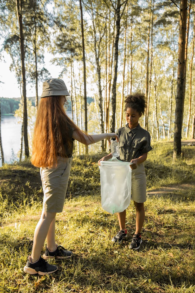 Scouts Collecting Rubbish In A Forest