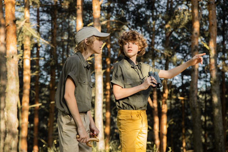 Boy And Girl In Forest Together