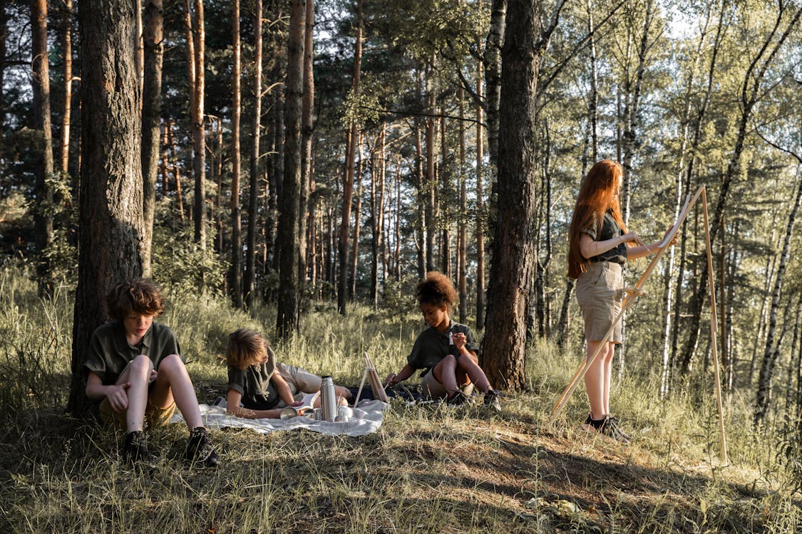 Free Campers in the Forest Stock Photo