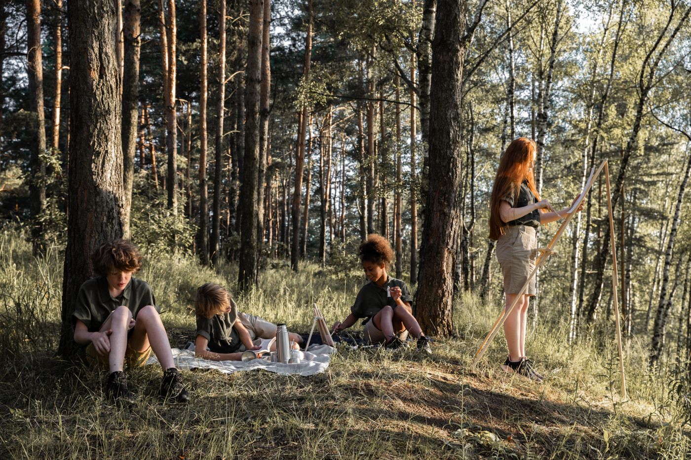 Illustrative stock photograph: Children taking part in a forest outdoor-learning activity