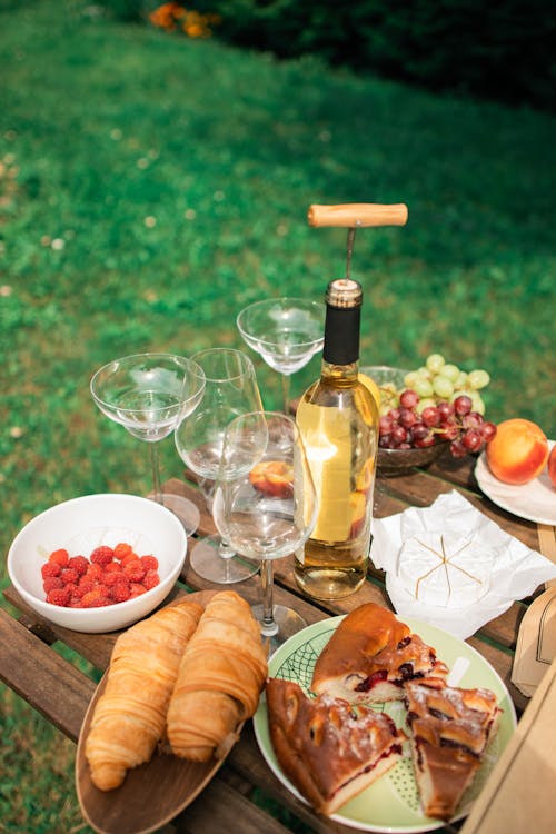 Wine and Food on a Wooden Table